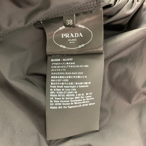PRADA Size 2 Black Polyamide Zip Up Hooded Long Coat