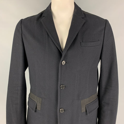 MARNI Size 40 Navy Black Wool Blend Notch Lapel Sport Coat