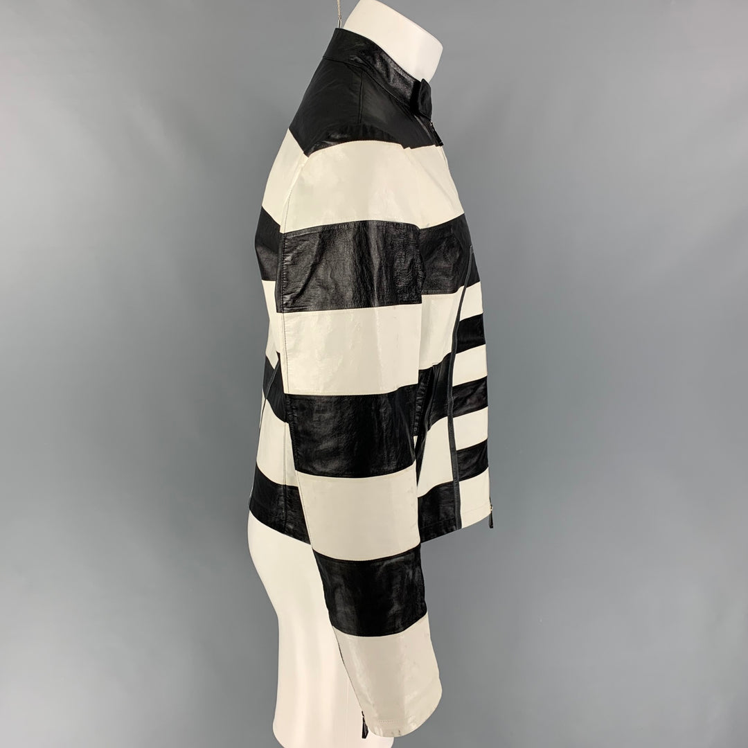 EMPORIO ARMANI Size 40 Black White Stripe Leather Jacket