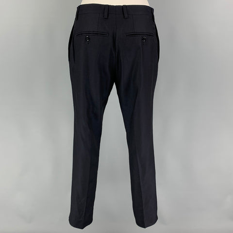 DOLCE & GABBANA Size 38 Navy Wool Silk Peak Lapel 3 Piece Suit
