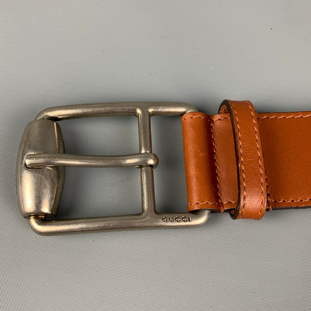 GUCCI Size 38 Gold Brown Ribbon Belt