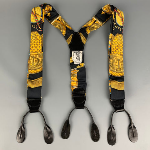 HERMES Black & Gold Silk Leather Suspenders