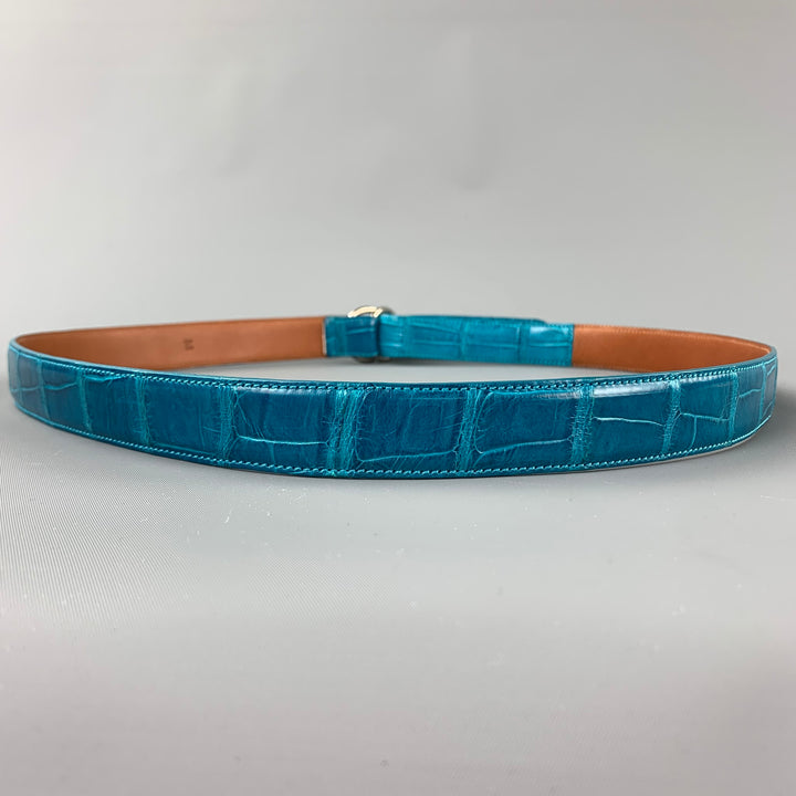 RALPH LAUREN Waist Size M Turquoise Alligator Double Ring Belt