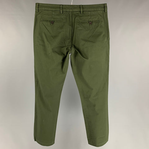 UNIS Taille 33 Pantalon décontracté en coton vert forêt avec braguette boutonnée