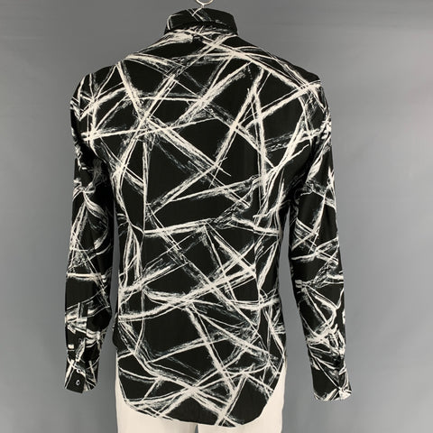 ALEXANDER MCQUEEN Size 44 Black White Abstract Cotton Long Sleeve Shirt