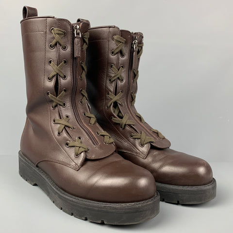 VALENTINO Size 10 Brown Leather Zip Up Combat Boots