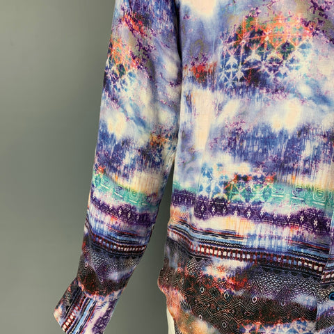 ROBERT GRAHAM Size XL Purple Multi-Color Abstract Linen Long Sleeve Shirt