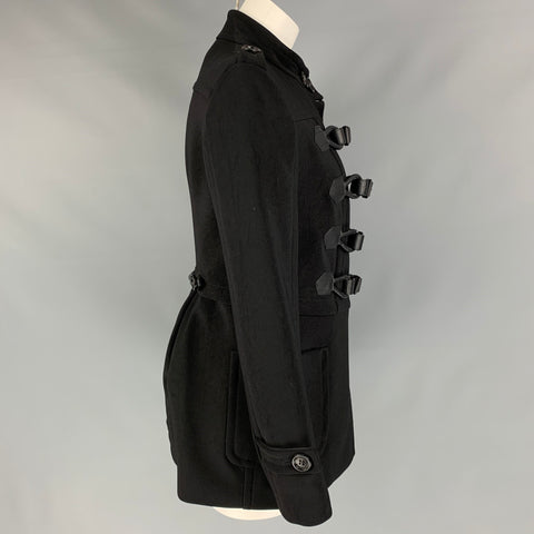 BURBERRY PRORSUM Size 10 Black Nylon Cotton Duffle Closure Military Coat