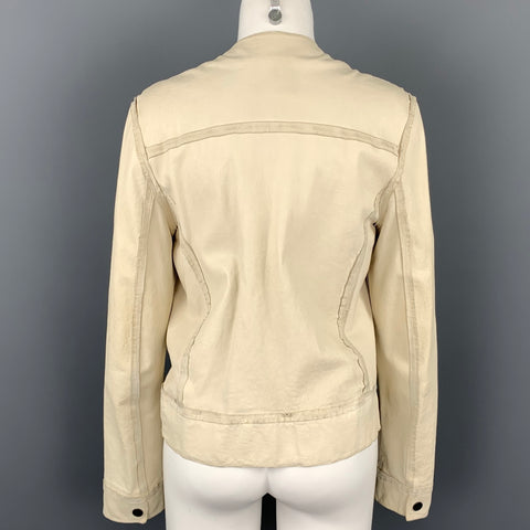 LANVIN Spring 2010 Size 4 Off White Leather Collarless Ruffle Zip Up Jacket
