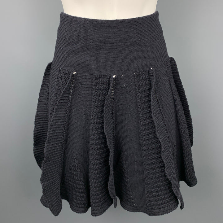 VALENTINO Size S Black Knitted Textured Virgin Wool Circle Skirt