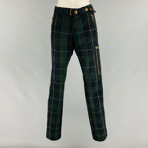 RALPH LAUREN Size 34 Navy Green Cotton  Elastane Plaid Low Rise Casual Pants