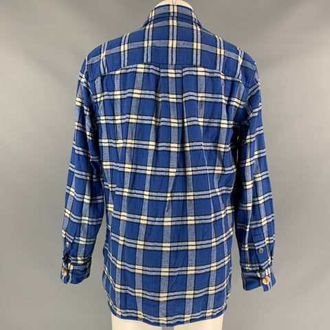 MARNI Size XS Blue & White Brushed Plaid Cotton Oversized Long Sleeve Shirt