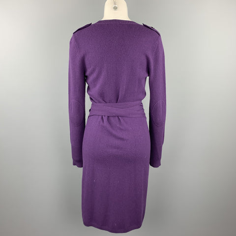 DIANE VON FURSTENBERG Size S Purple Knitted Wool Blend Wrap Dress