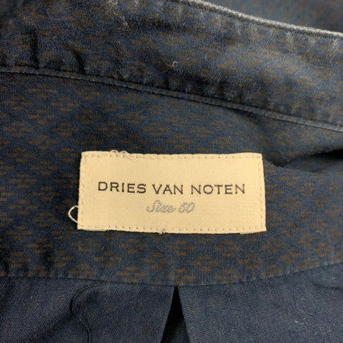 DRIES VAN NOTEN Size M Navy Brown Rhombus Cotton Long Sleeve Shirt