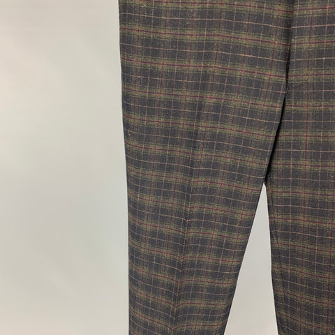 THE KOOPLES Size 30 Black Olive Burgundy Plaid Wool Blend Zip Fly Dress Pants