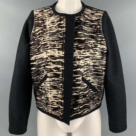 ISABEL MARANT Size 2 Black Cream Merino Wool Zebra Calf hair Jacket