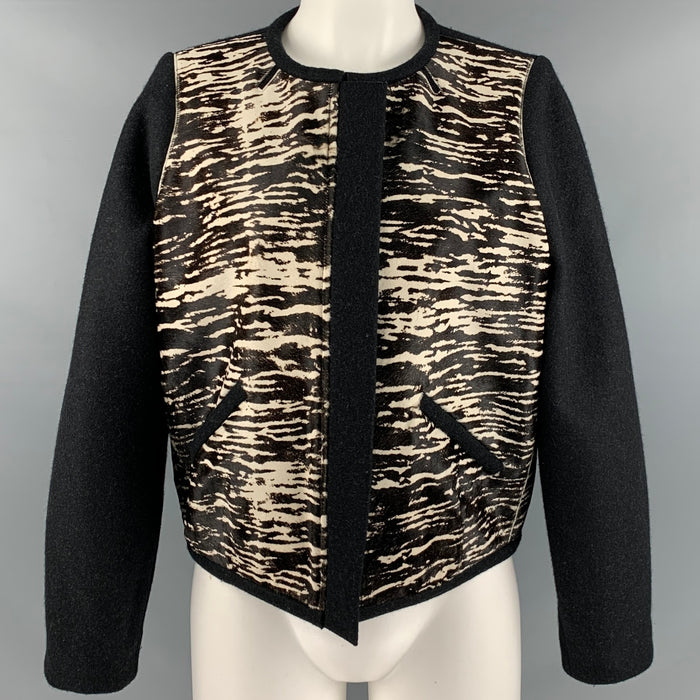 ISABEL MARANT Size 2 Black Cream Merino Wool Zebra Calf hair Jacket