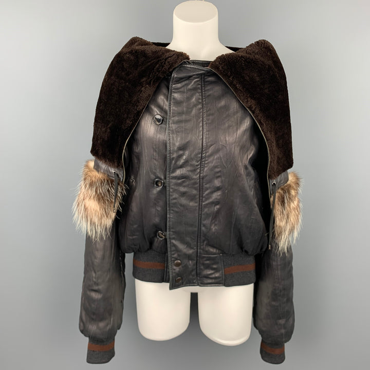JEAN PAUL GAULTIER Femme Size S Black Leather Sheep Skin Turtleneck Collar Jacket