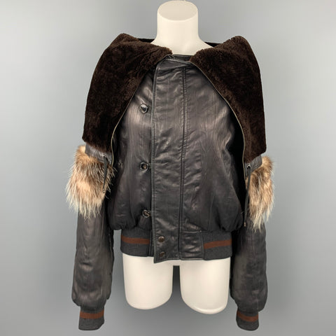 JEAN PAUL GAULTIER Mujer Talla M Chaqueta con cuello de piel de oveja de cuero negro