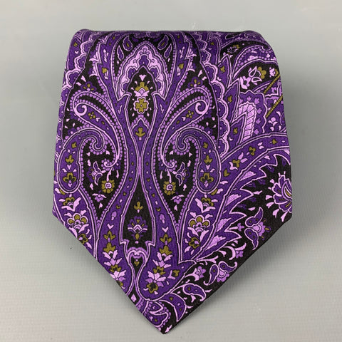PINK Purple Black Paisley Silk Tie