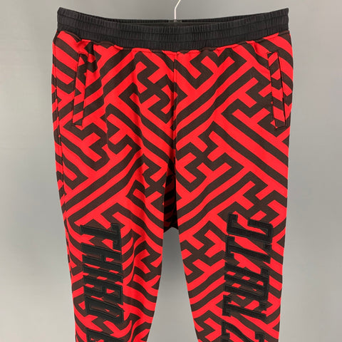 KIX Talla L Pantalones deportivos de algodón con estampado rojo y negro con entrepierna caída