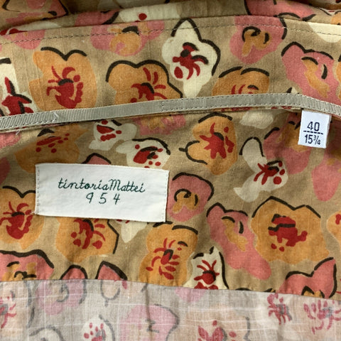 TINTORIA MATTEI Size M Khaki Pink Print Cotton Button Up Long Sleeve Shirt