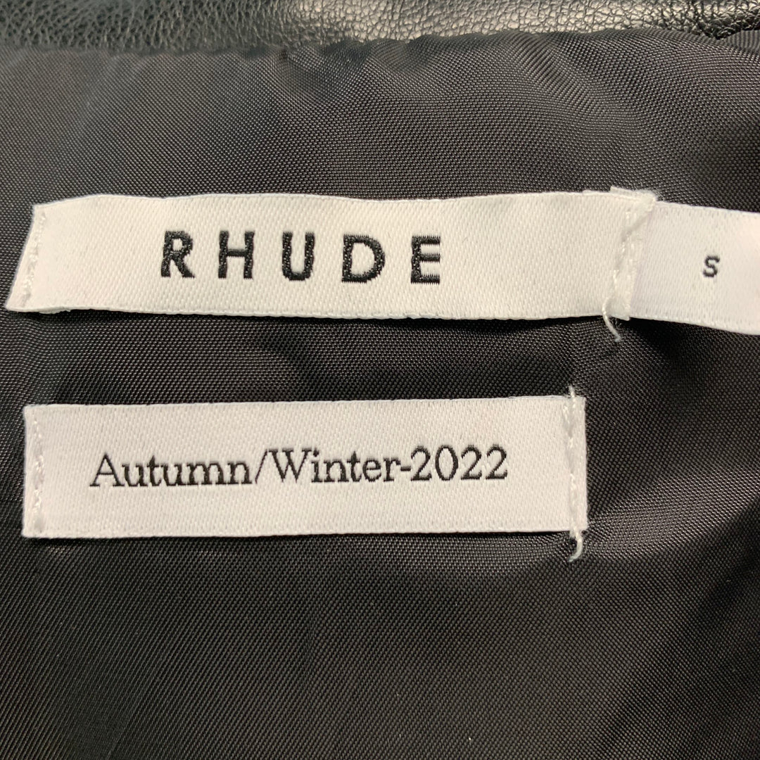 RHUDE Size S Black Quilted Faux Leather Cropped Vest