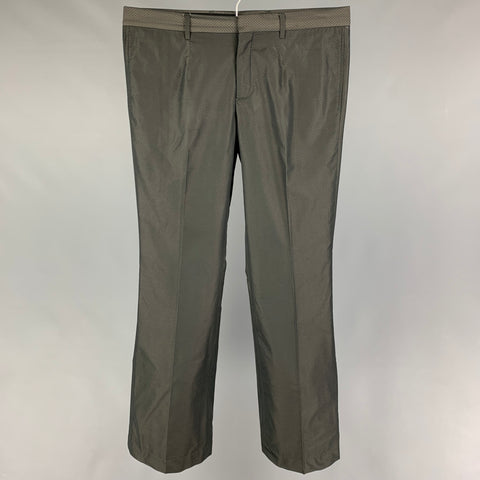 BURBERRY Size 34 Black & Olive Rhombus Polyester Flat Front Dress Pants