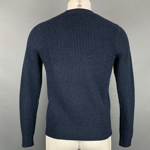 THEORY Size S Navy Waffle Knit Merino Wool Crew-Neck Pullover