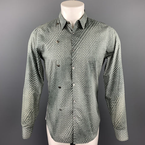CALVIN KLEIN COLLECTION Size M Gray Print Cotton Button Up Long Sleeve Shirt
