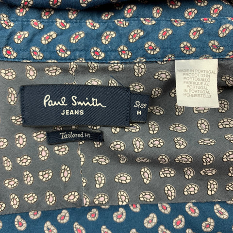 PAUL SMITH JEANS Tailored Fit Size M Blue Paisley Cotton Button Up Long Sleeve Shirt
