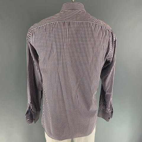 ISAIA Talla XL Camisa Manga Larga Algodón Cuadros Azul Marrón Marrón