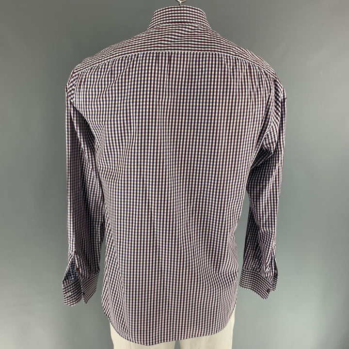 ISAIA Size XL Brown Blue Checkered Cotton Long Sleeve Shirt