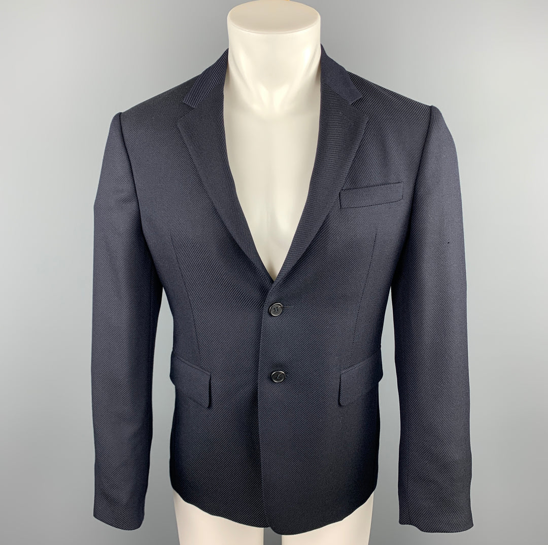 PRADA Talla 38 Abrigo deportivo con solapa de muesca de lana texturizada azul marino
