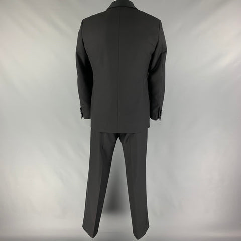 PAL ZILERI Size 40 Black Mixed Fabrics Wool Single Button Tuxedo Suit