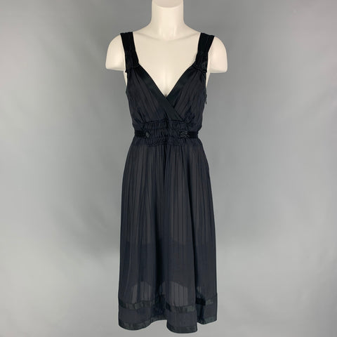 MARC by MARC JACOBS Vestido con cinturón a rayas de seda negro talla 6