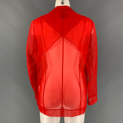 PORTS 1961 Chaqueta de solapa de muesca transparente de seda roja talla 8
