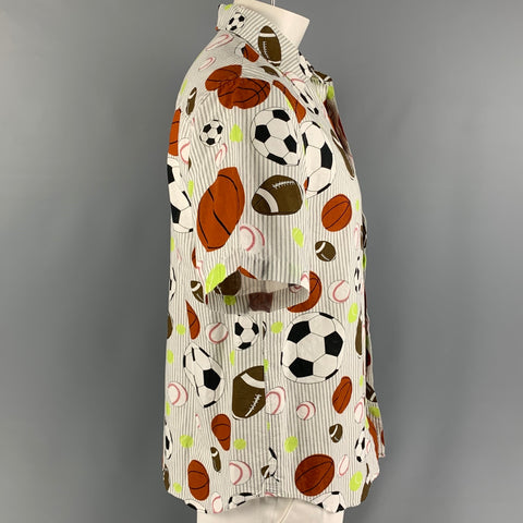 THOM BROWNE SS 20 Size M Multi-Color Graphic Cotton Blend Button Up Short Sleeve Shirt