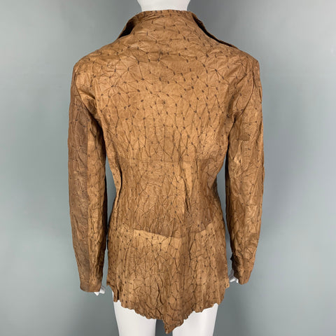 LAVAR A SECO Size M Brown Leather Textured Draped Jacket
