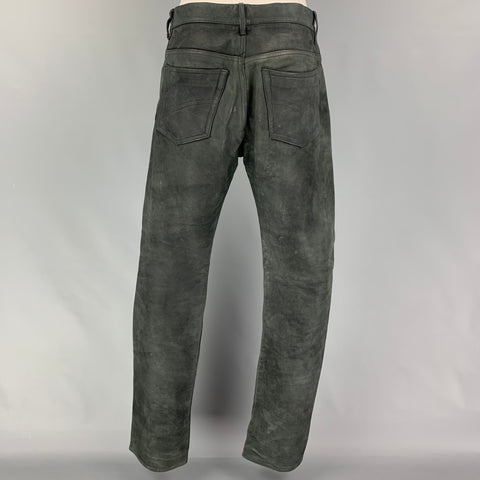 CUSTOM MADE Size 30 Charcoal Leather Button Fly Casual Pants