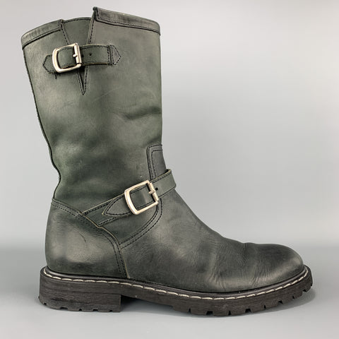 MARC JACOBS Size 10 Teal Blue Distressed Leather Pull On Biker Boots