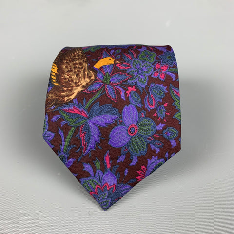 BALENCIAGA Purple Yellow Floral Silk Tie