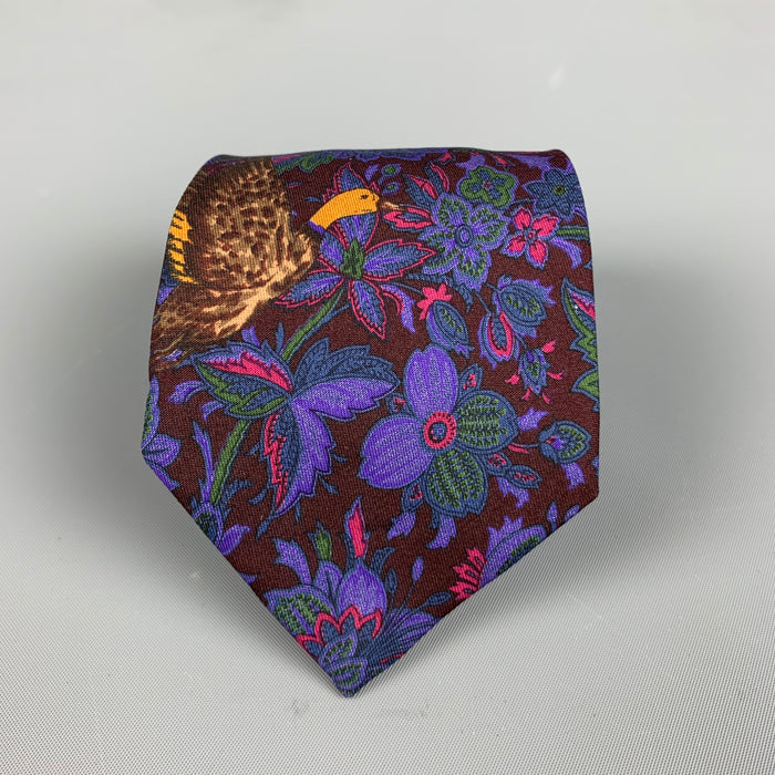 BALENCIAGA Purple Yellow Floral Silk Tie