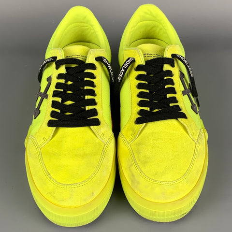 OFF-WHITE Size 11 Neon Yellow Canvas Low Vulcanized Fluo Yellow Sneakers