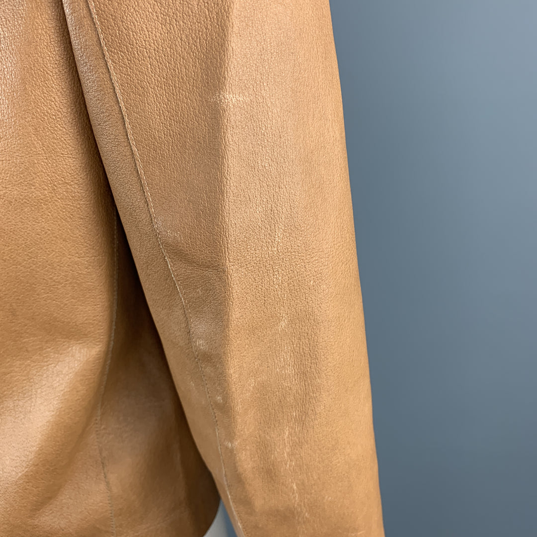 MIU MIU Size S Tan Textured Leather High Collar FLap Pocket Jacket
