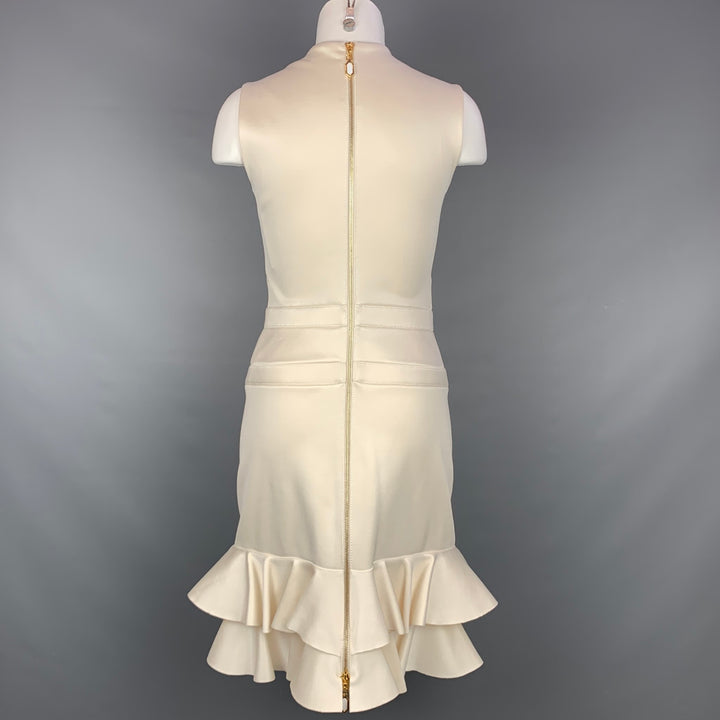 LOUIS VUITTON Size S Beige Ecru Wool Blend Ruffled Fitted Cocktail Dress