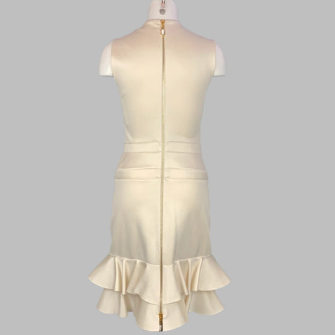 LOUIS VUITTON Size S Beige Ecru Wool Blend Ruffled Fitted Cocktail Dress