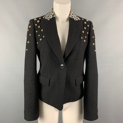 LOVE MOSCHINO Size 6 Black & White Studded Wool Jacket