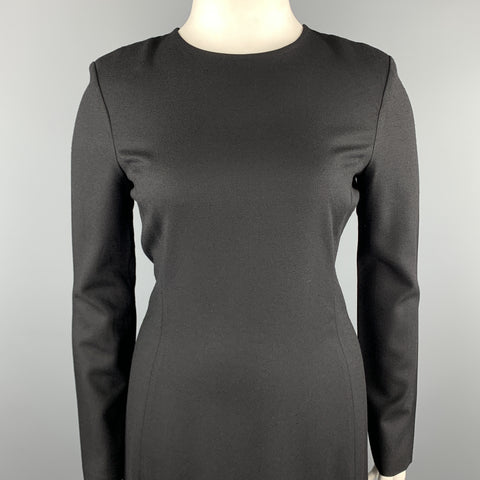 THE ROW Size 12 Black Wool Blend Crepe Long Sleeve  Shift Dress