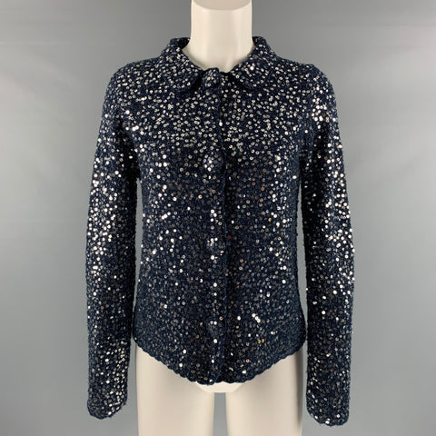 MANOUSH Taille M Veste courte à paillettes en mélange de laine argenté marine